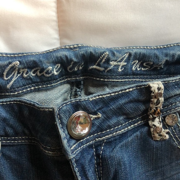 Grace in LA, jean, ripped, straight, stretch, animal print, embroidered, studs. - Picture 4 of 4